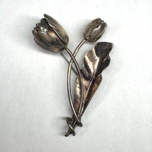 Vintage Taxco Damaso Gallegos Mexican 925 Sterling Silver Tulip Brooch Signed
